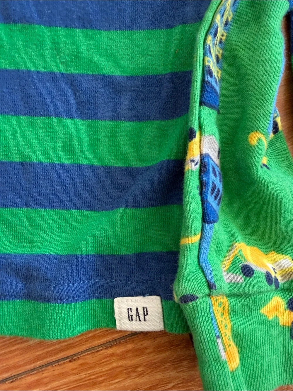 GAP Green & Blue Striped and Construction-Print Kids Pajama Set